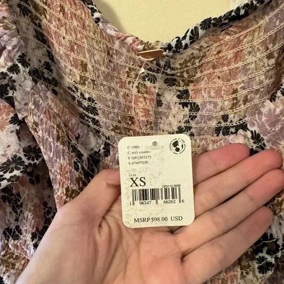 NWT Back on Top Smocked Floral Top By Free People Size: Xs - Picture 7 of 7